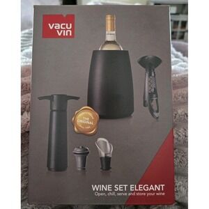 VACU VIN WINE SET ELEGANT 5 PIECE,COOLER SLEEVE, OPENER, VACUUM PUMP, STOPPERS